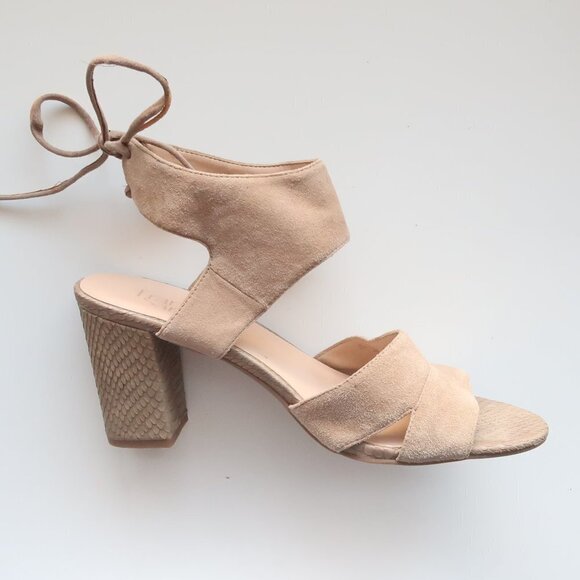 Franco Sarto Taupe Suede Strappy Round Open Toe Block Heels / Sandals / Shoes - Picture 4 of 16